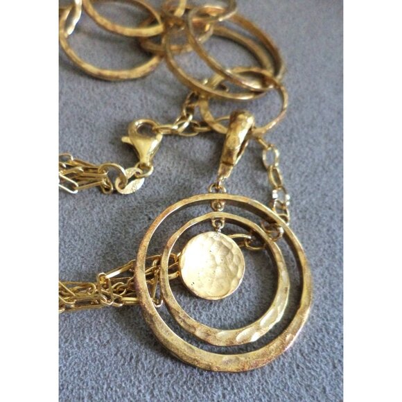 VERONESE 18k Gold Vermeil STERLING NECKLACE + RING SET Etrusca - Hammered -Italy - Picture 5 of 13